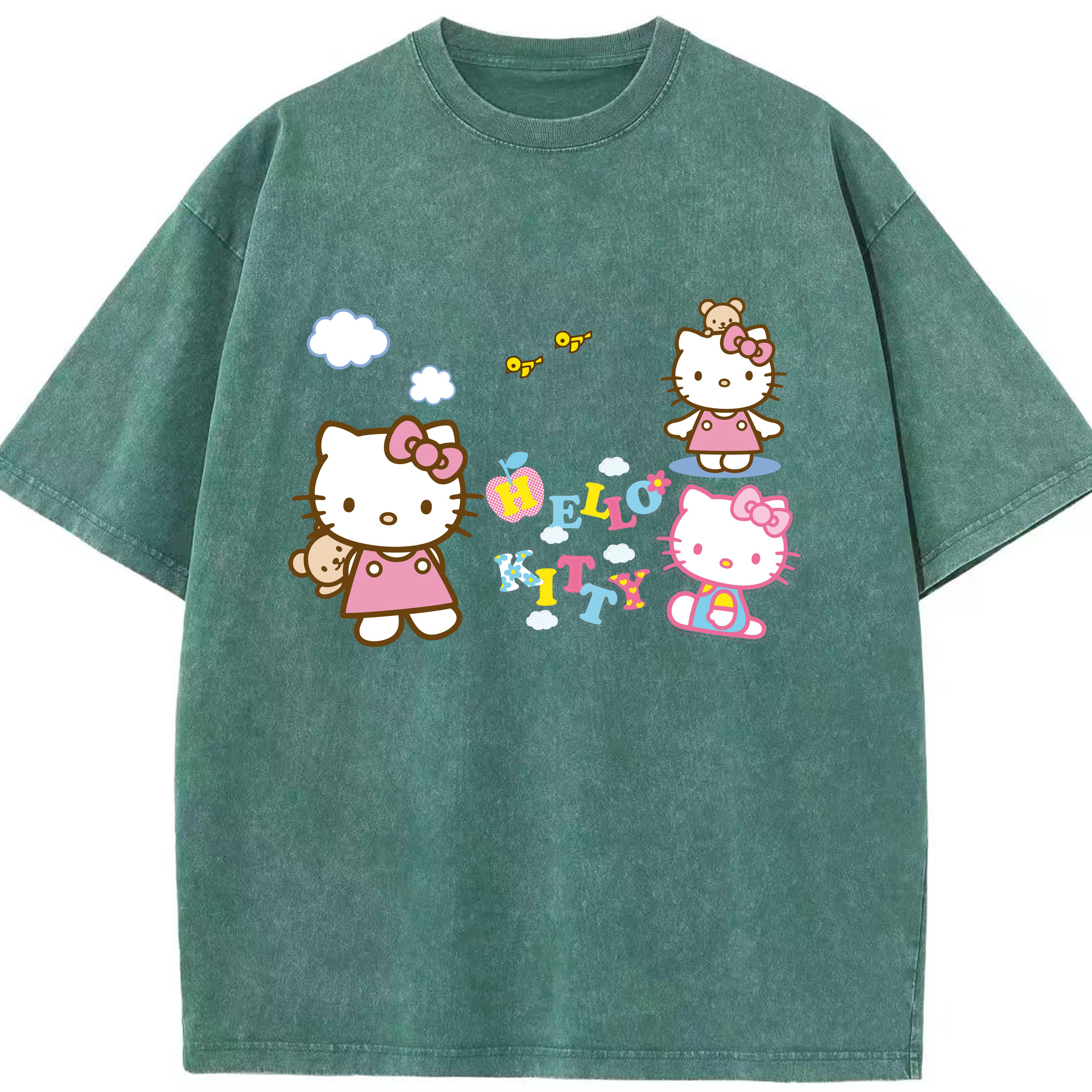 （画像用） Hello Kitty ハローキティ 綿100% ヴィンテージ風 半袖Tシャツ（フロントプリント）
